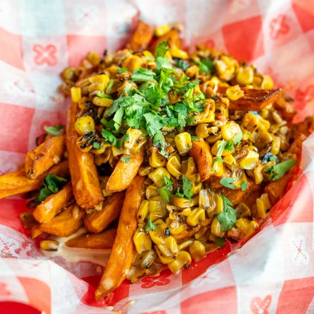 Vegan Loaded Elote Fries.